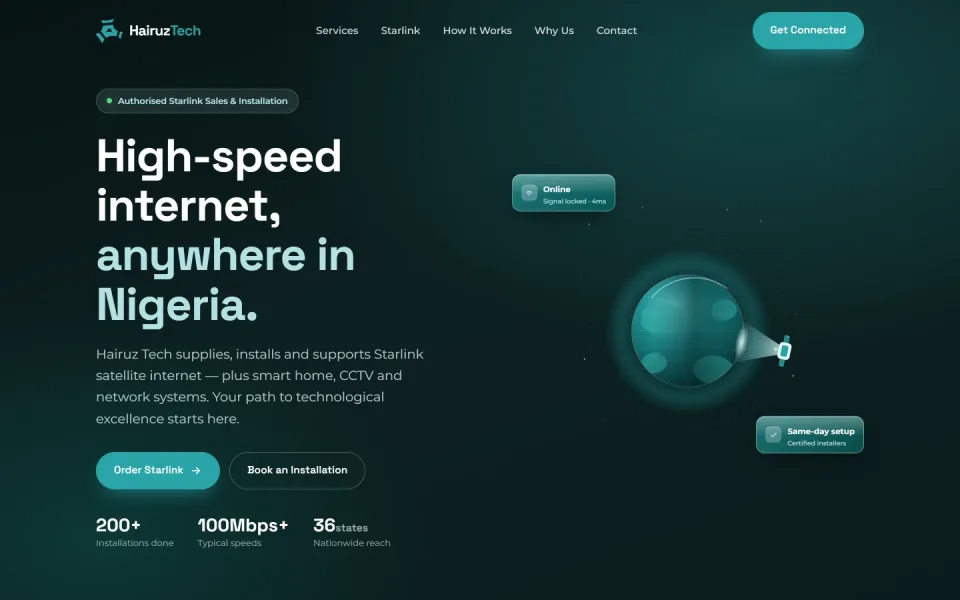 Hairuz Tech Starlink internet brand website